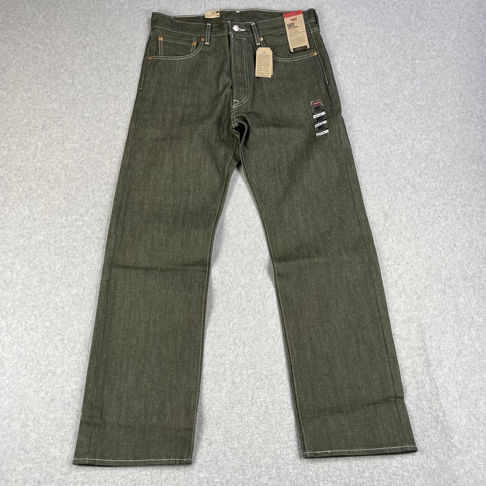 Levi's 501 Original Fit Jeans Denim Rigid Green Gables Cotton Mens 34x32